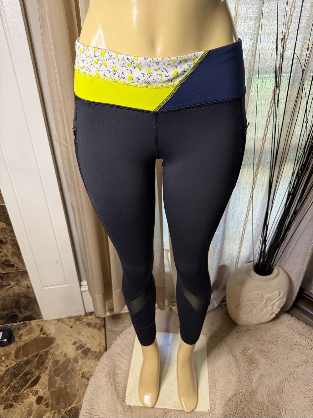 lululemon athletica black Leggings with Yellow and Floral Waistband